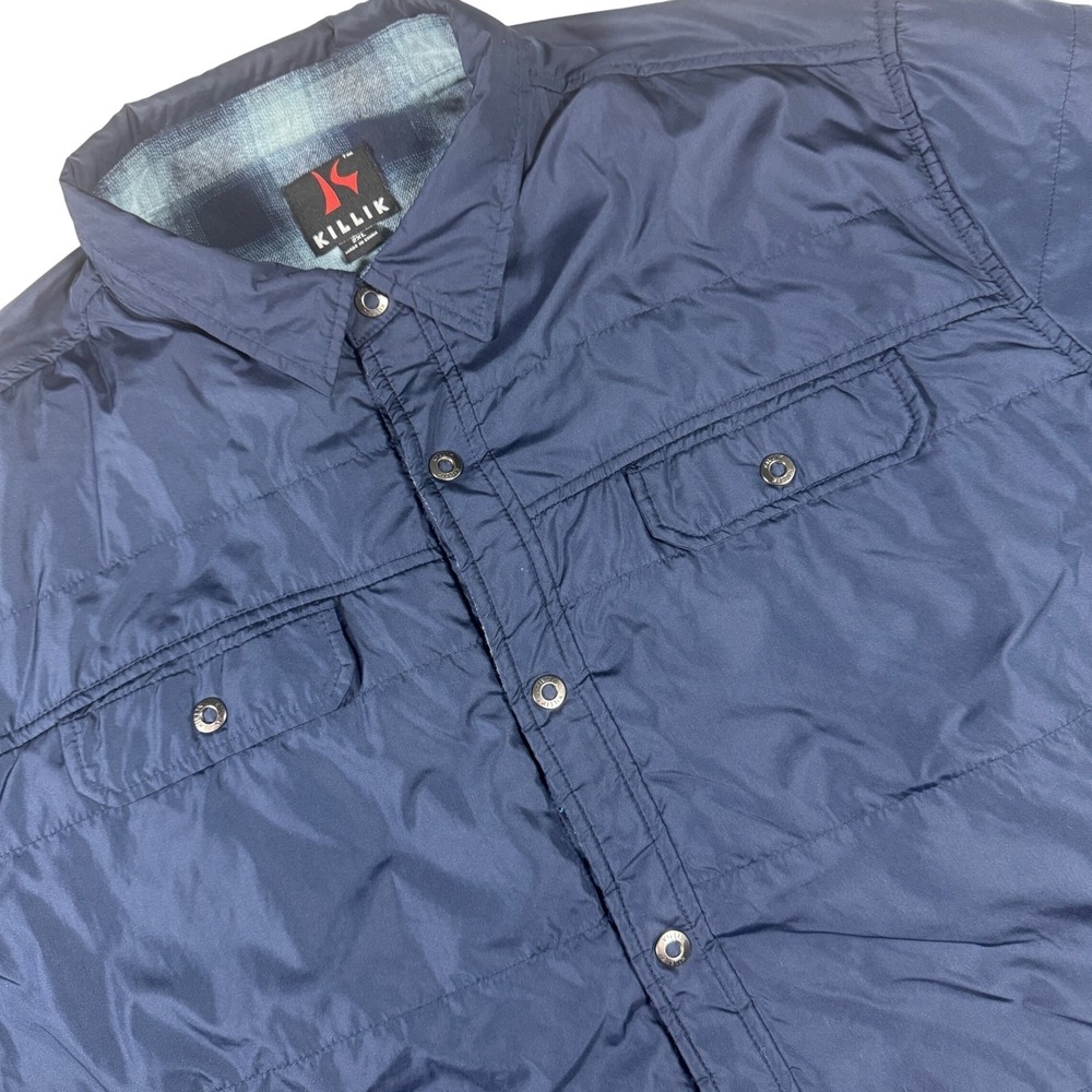 Killik Quilted Flannel Lined Shirt‎ Jacket Men 2XL Navy Blue Snap Front Shacket